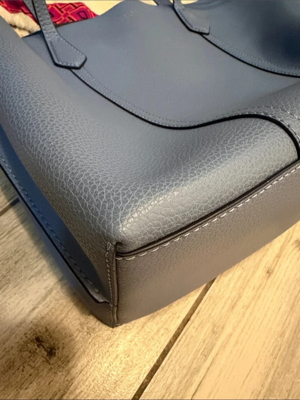 Tory Burch Perry Blue Leather Tote with Green Accent